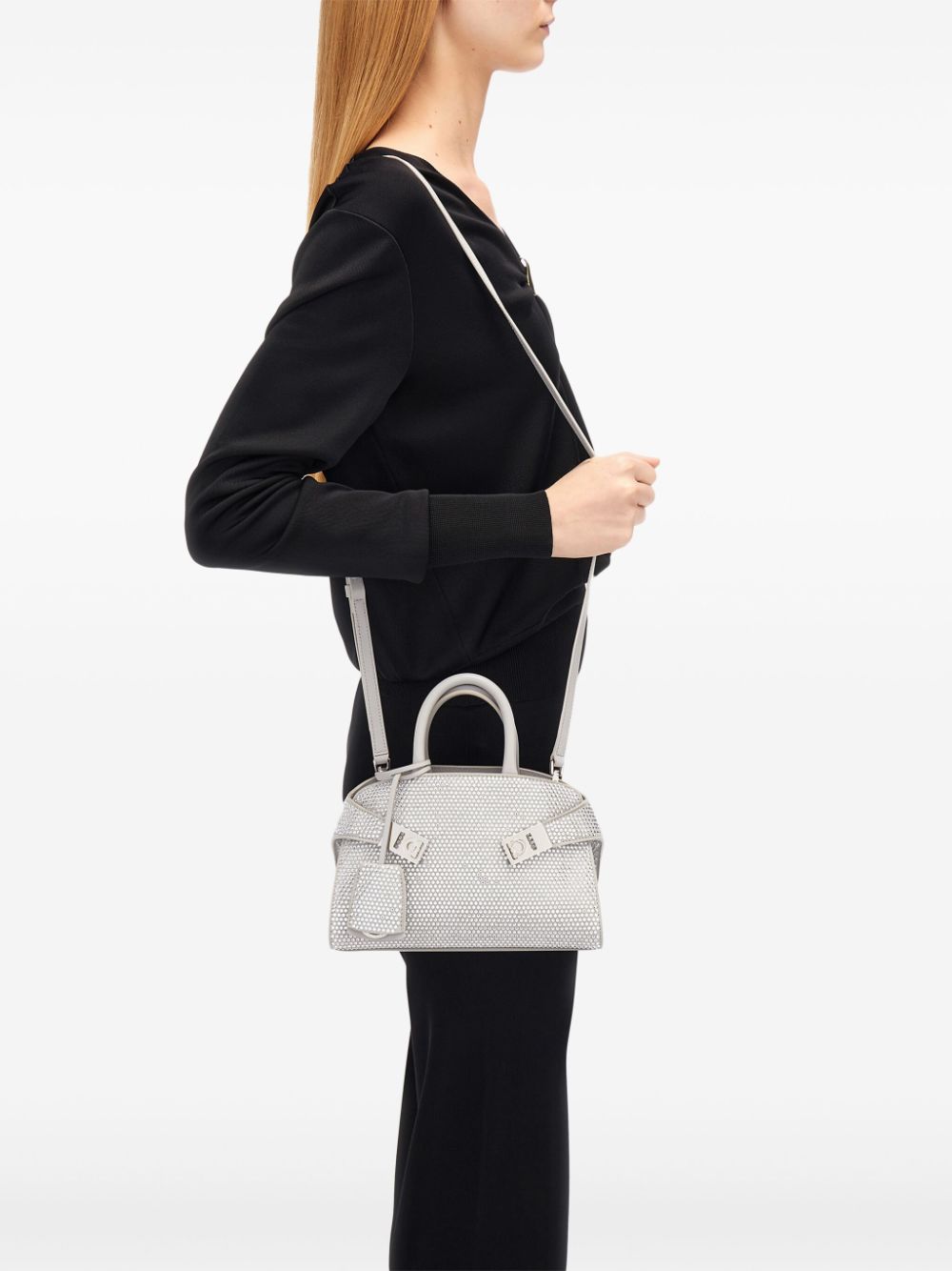 Shop Ferragamo Small Hug Crystal-embellished Tote Bag In White