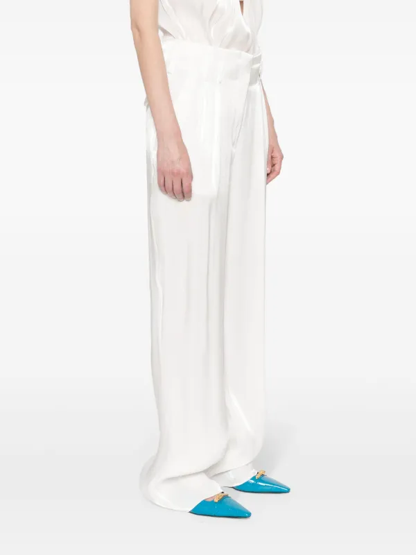 Genny Pantalones Palazzo Plisado Blanco FARFETCH ES