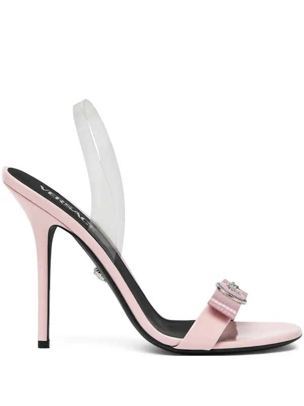 【関税&送料込】Versace Pink Satin Gianni Ribbon Thong Mules 90_1017314-