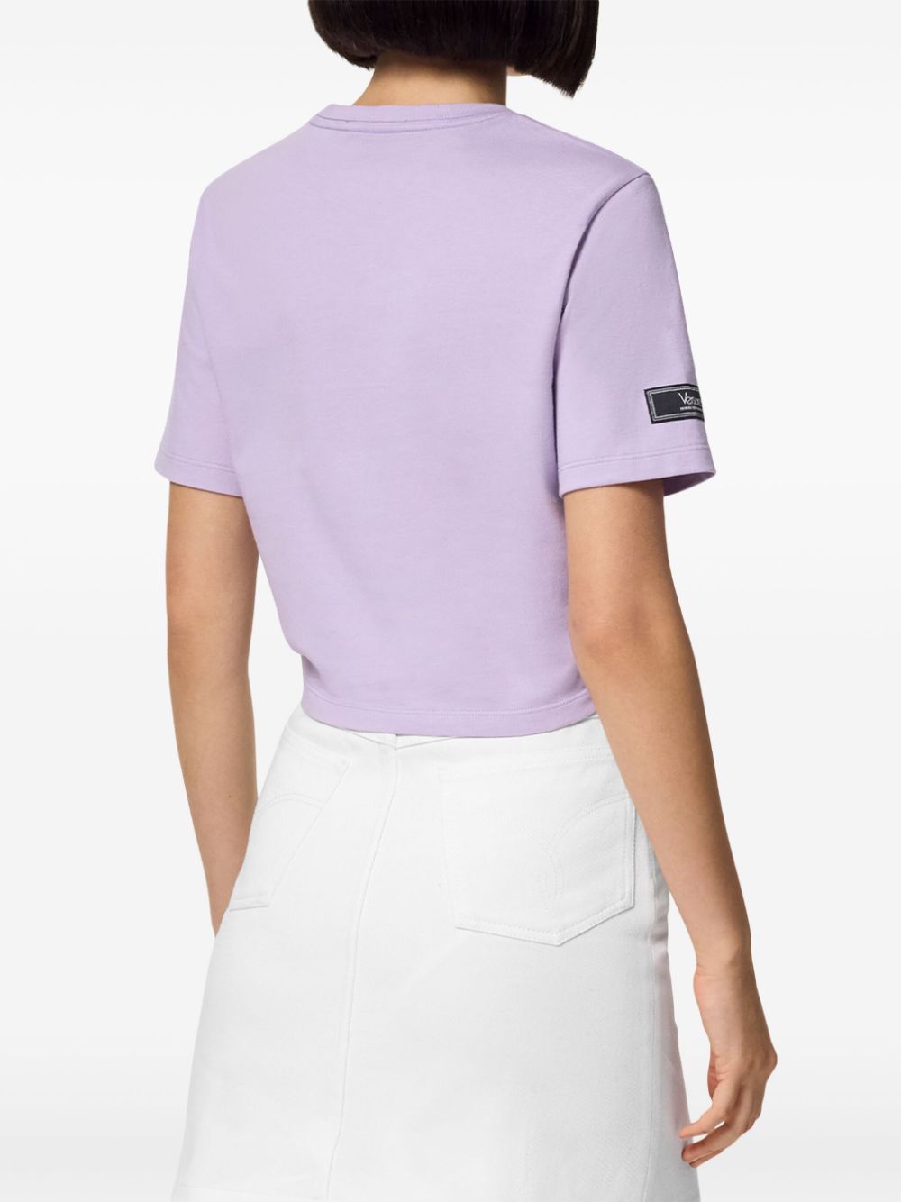 Shop Versace Safety Pin Cropped T-shirt In Purple
