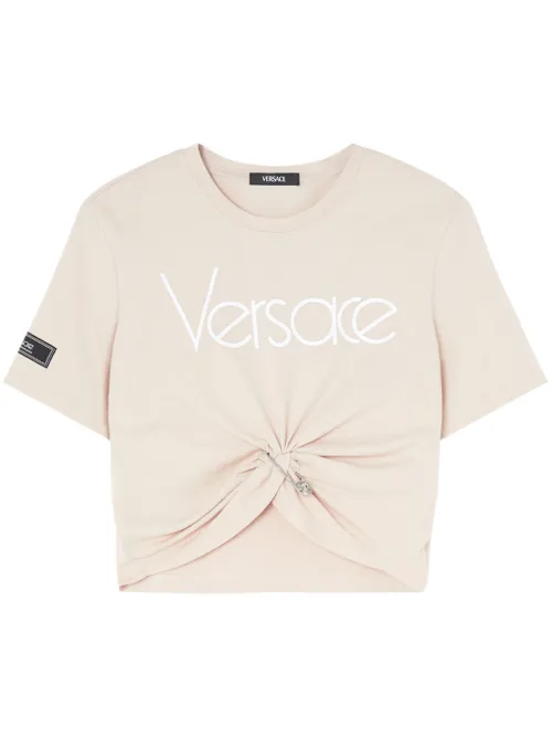 T-shirt crop à détail d'épingle - Versace - Modalova
