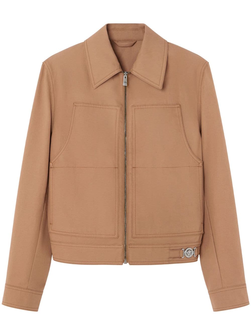 Versace Medusa-plaque Zipped Cotton Jacket In Brown