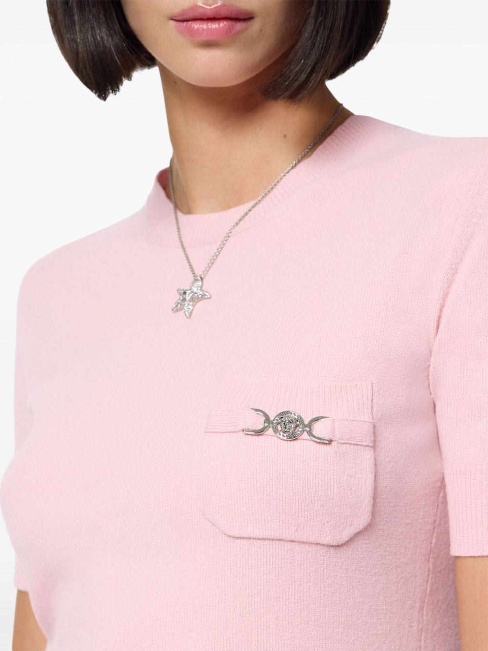 Shop Versace Cashmere-blend Knitted Top In Rosa