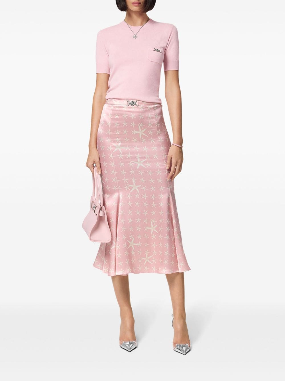 Shop Versace Cashmere-blend Knitted Top In Rosa