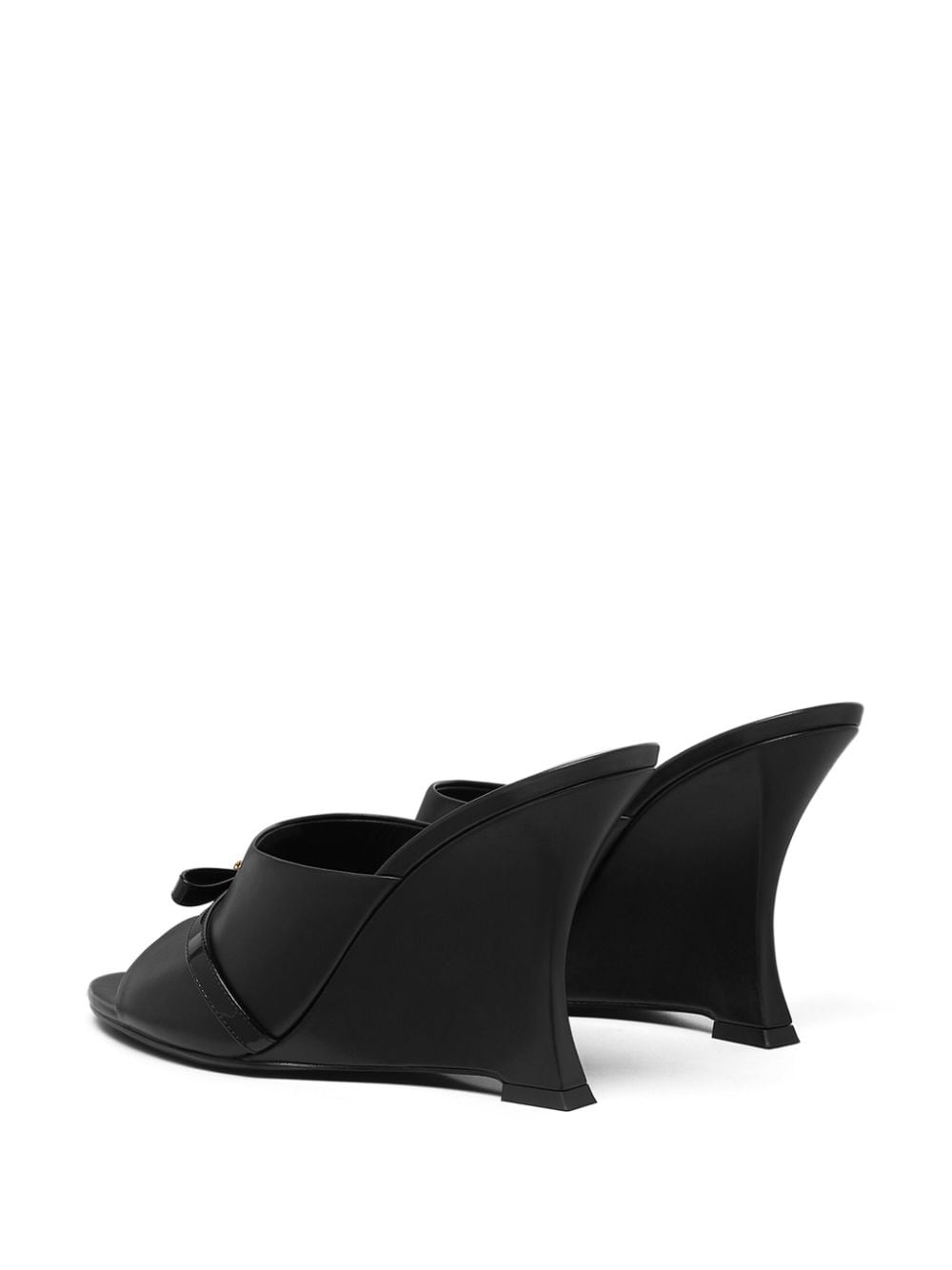 Shop Versace Gianni Ribbon 95mm Wedge Mules In Schwarz