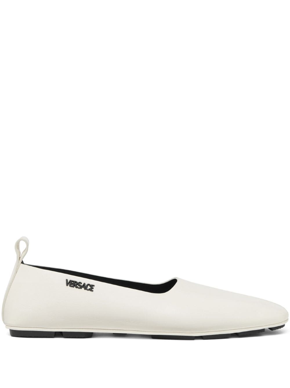 Versace Logo-plaque Leather Loafers In White