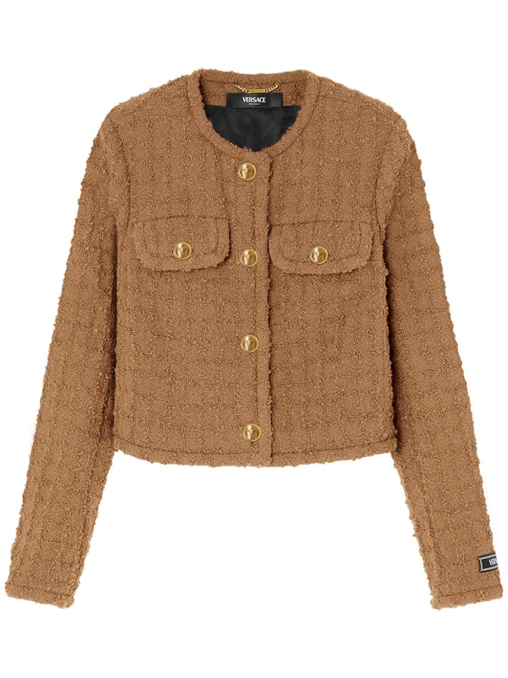 Versace Heritage Tweed Cardigan Jacket In Brown