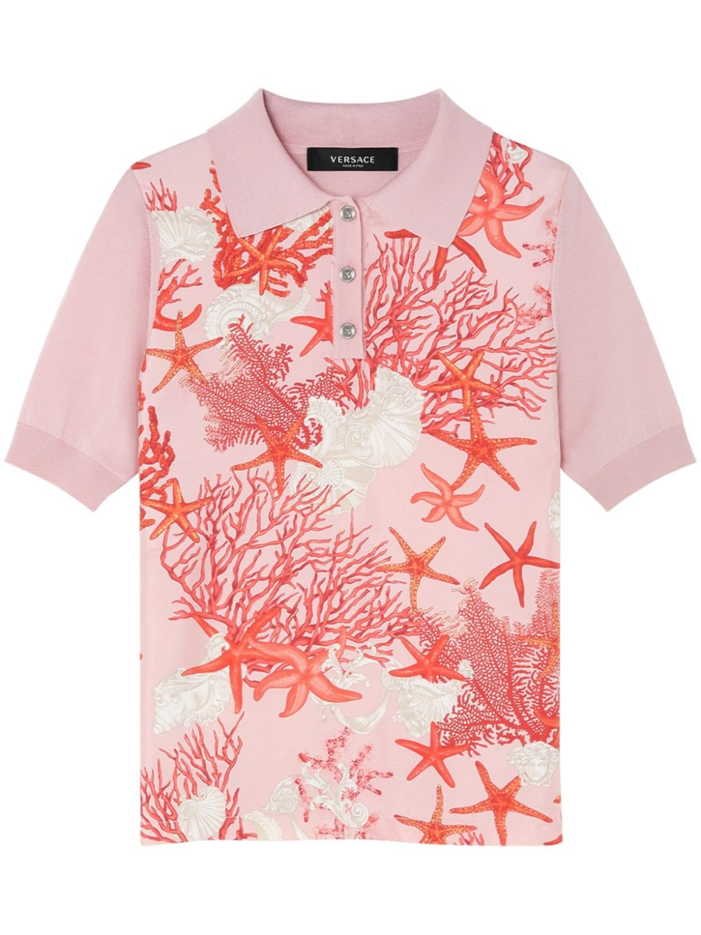 Shop Versace Barocco Sea Knitted Polo Shirt In Pink