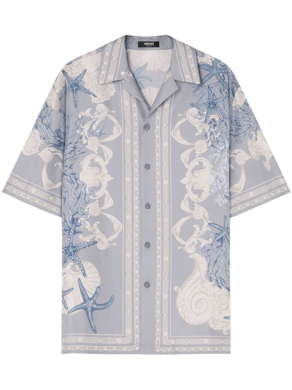 Versace Graphic-print Silk Shirt In Blue