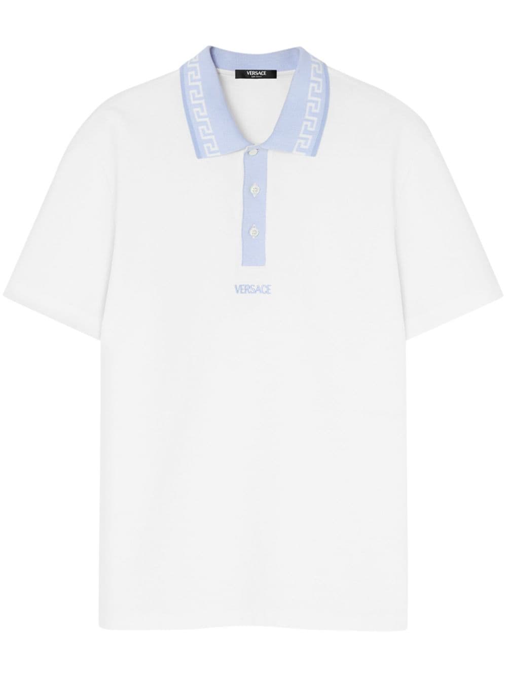 Versace Embroidered Logo Polo Shirt In White
