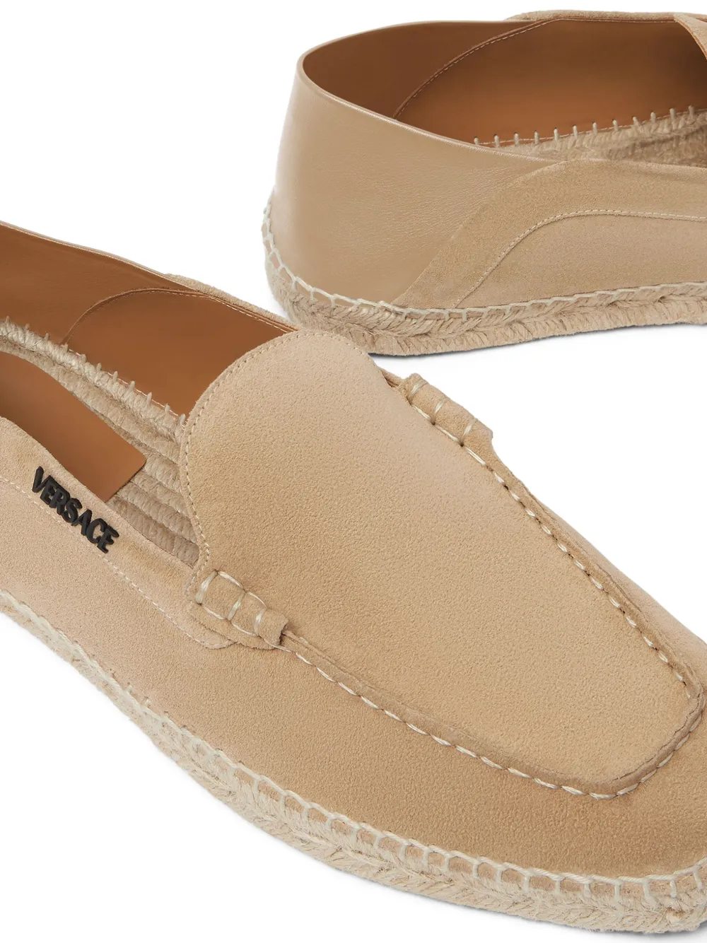 Versace logo-lettering suede espadrilles Neutrals