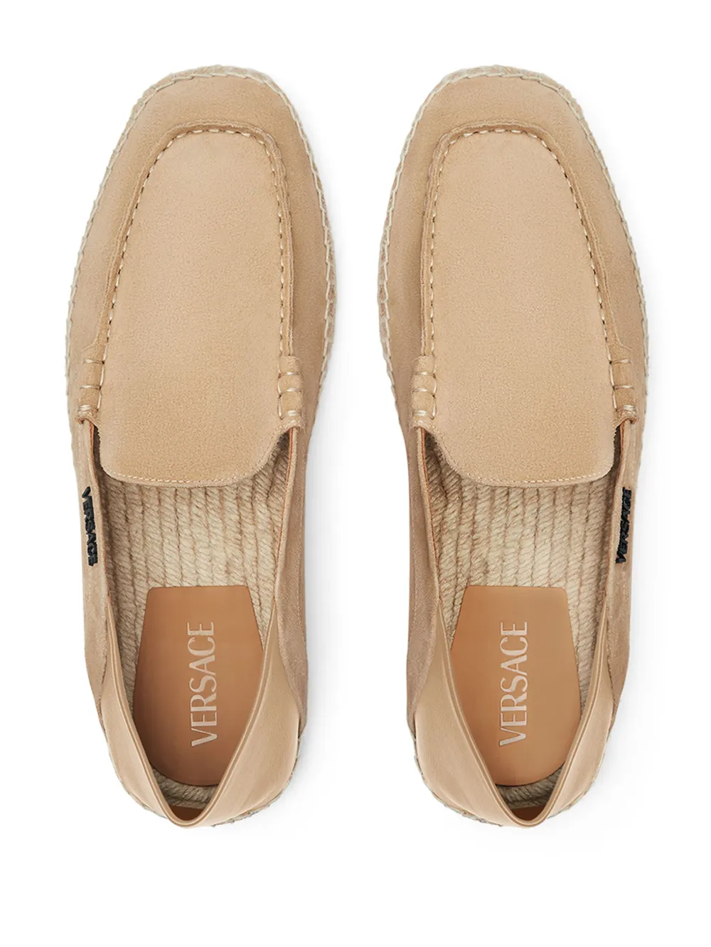 Versace logo-lettering suede espadrilles Neutrals
