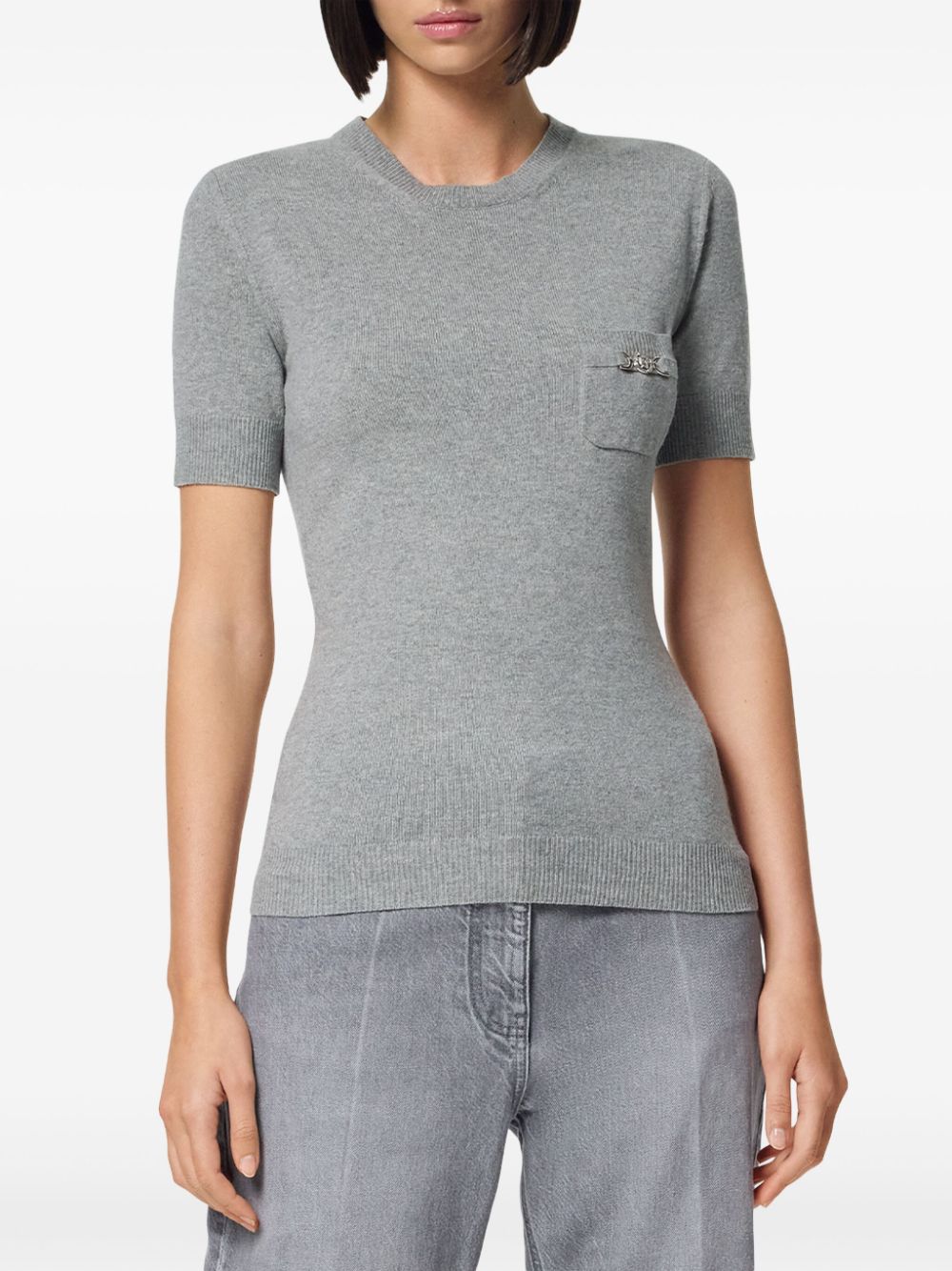 Shop Versace Medusa-plaque Knitted Top In Grey