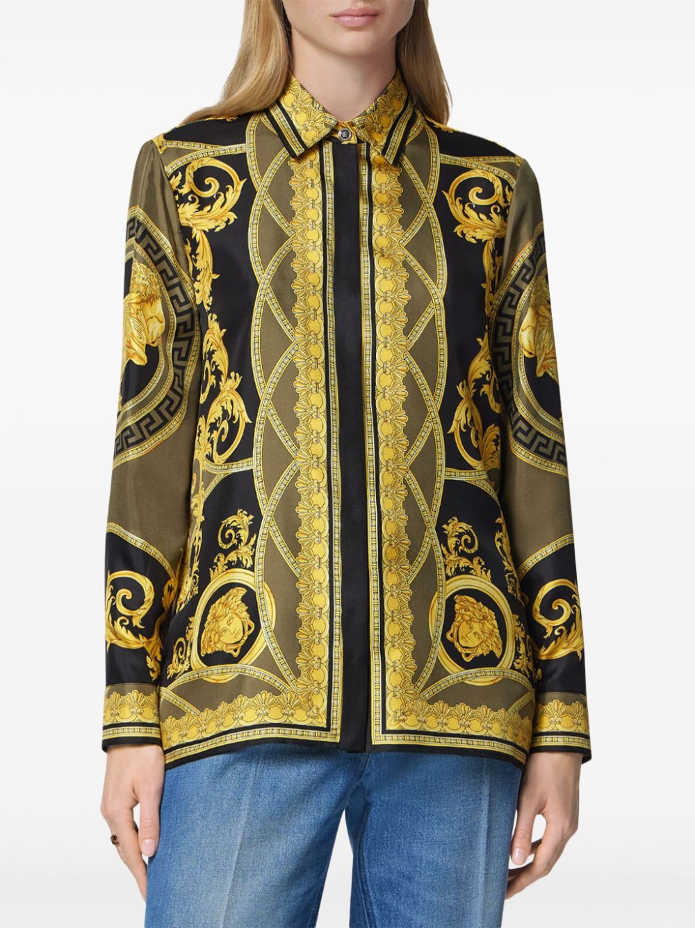 Shop Versace La Coupe Des Dieux Silk Shirt In Yellow