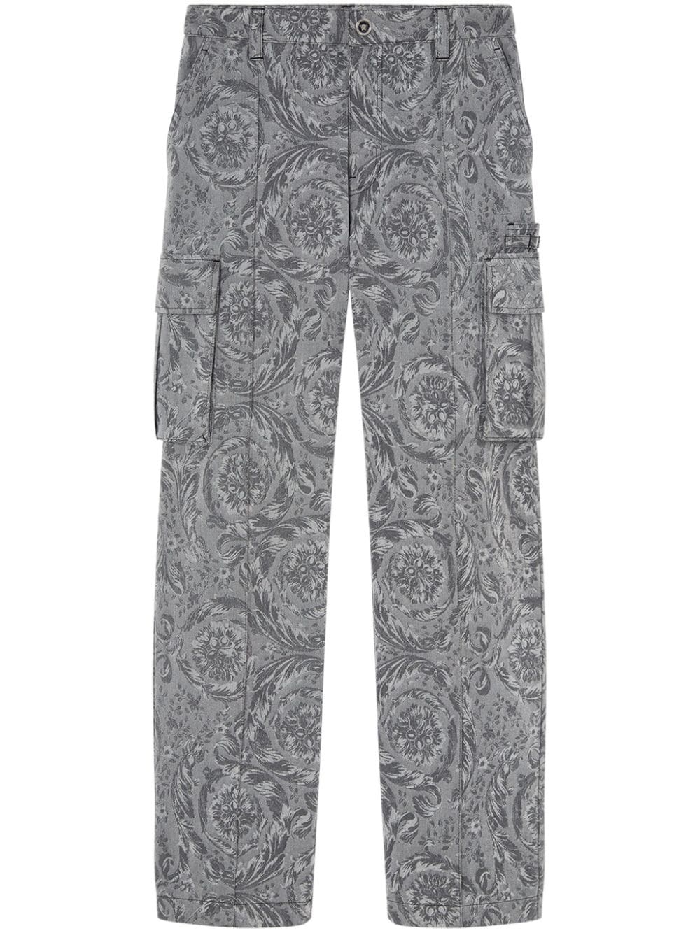Versace Barocco-print Straight-leg Trousers In Grey
