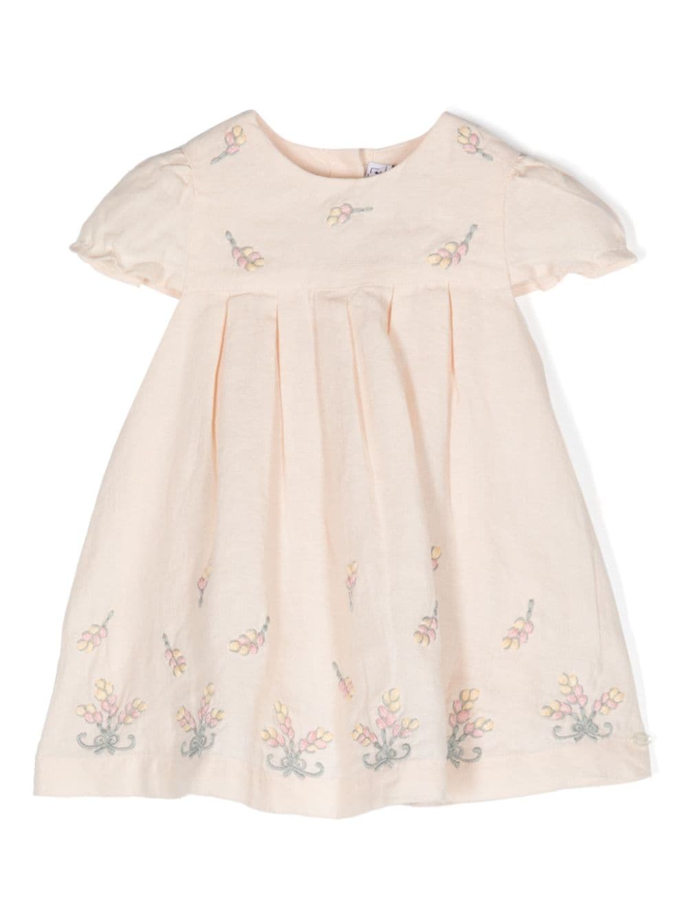 Shop Tartine Et Chocolat Floral-embroidery Linen Dress In Pink