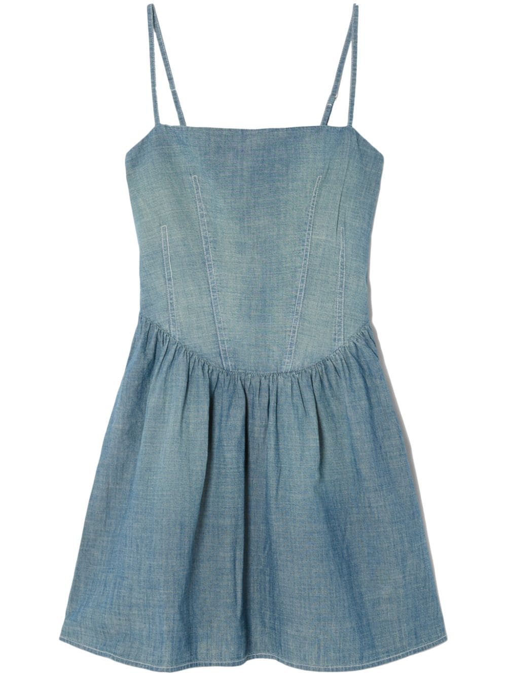 Shop Re/done Corset-bodice Chambray Minidress In Blue