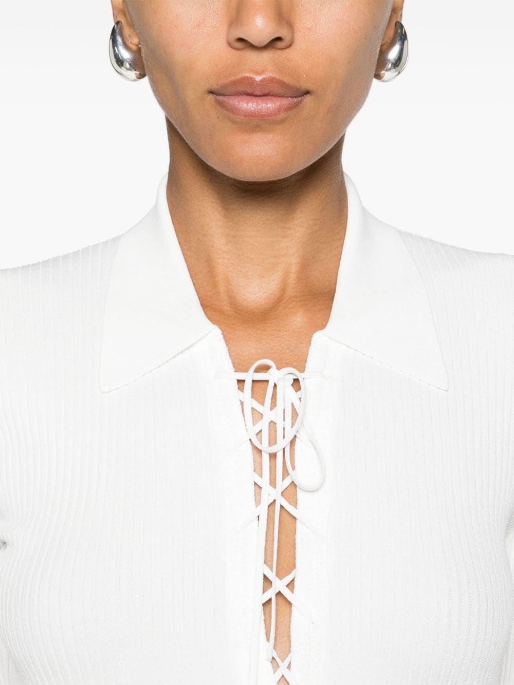 Shop Frame Lace-up Ribbed Top In White