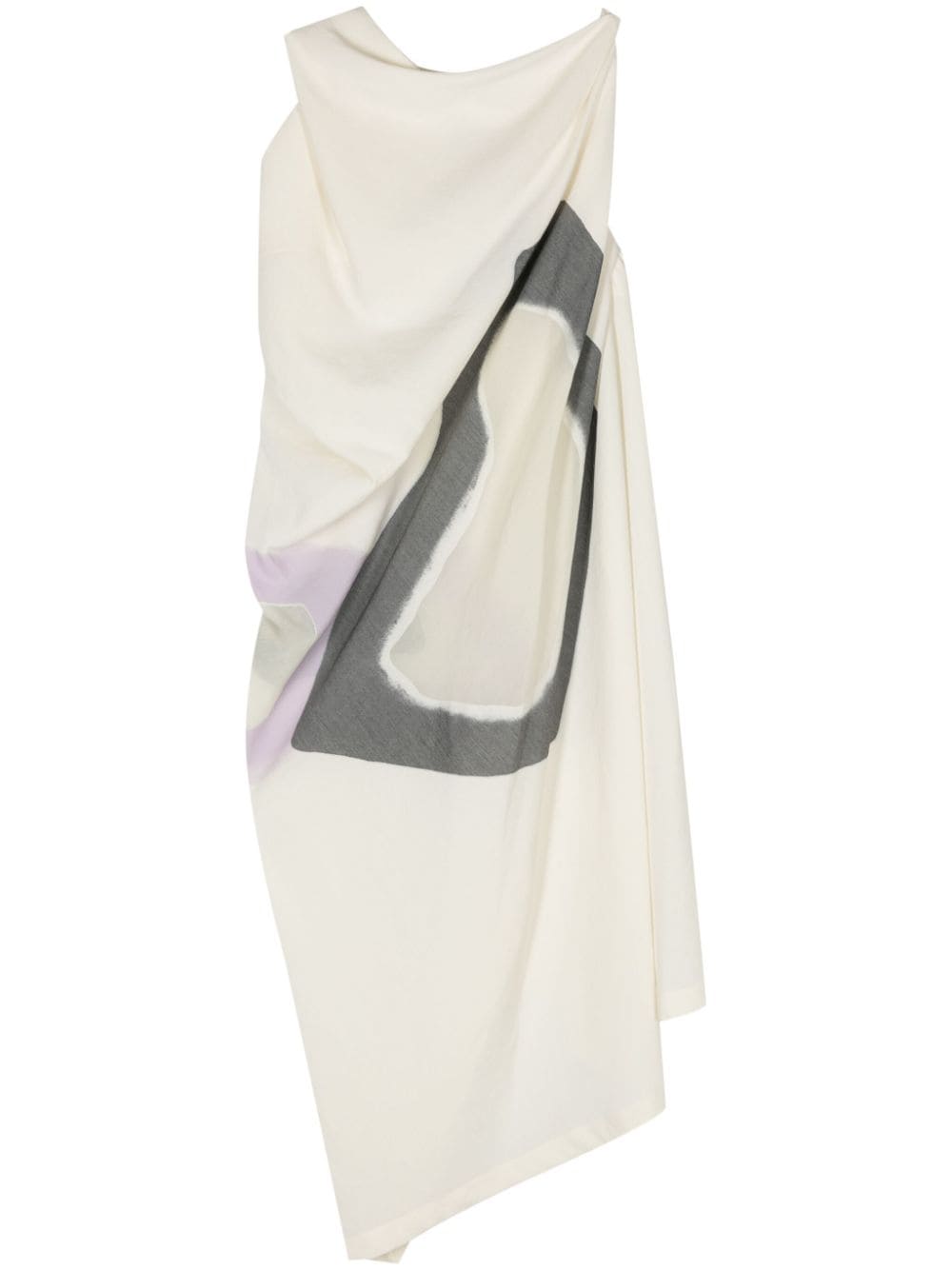 Issey Miyake Abstract-print Asymmetric Dress In Neutrals