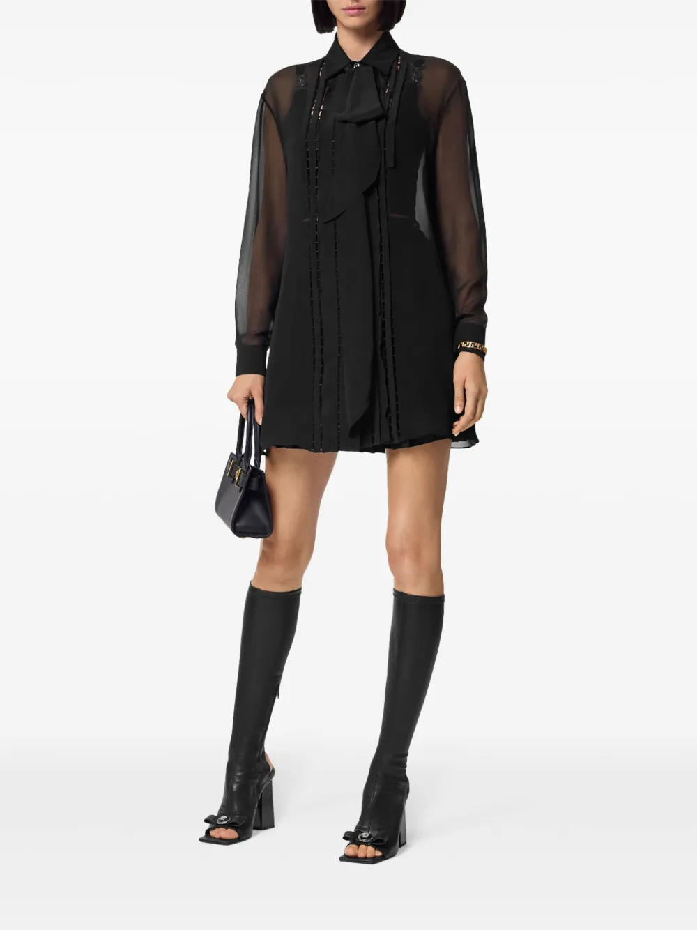 Versace Semi-doorzichtige blouse met gestrikte hals - Zwart