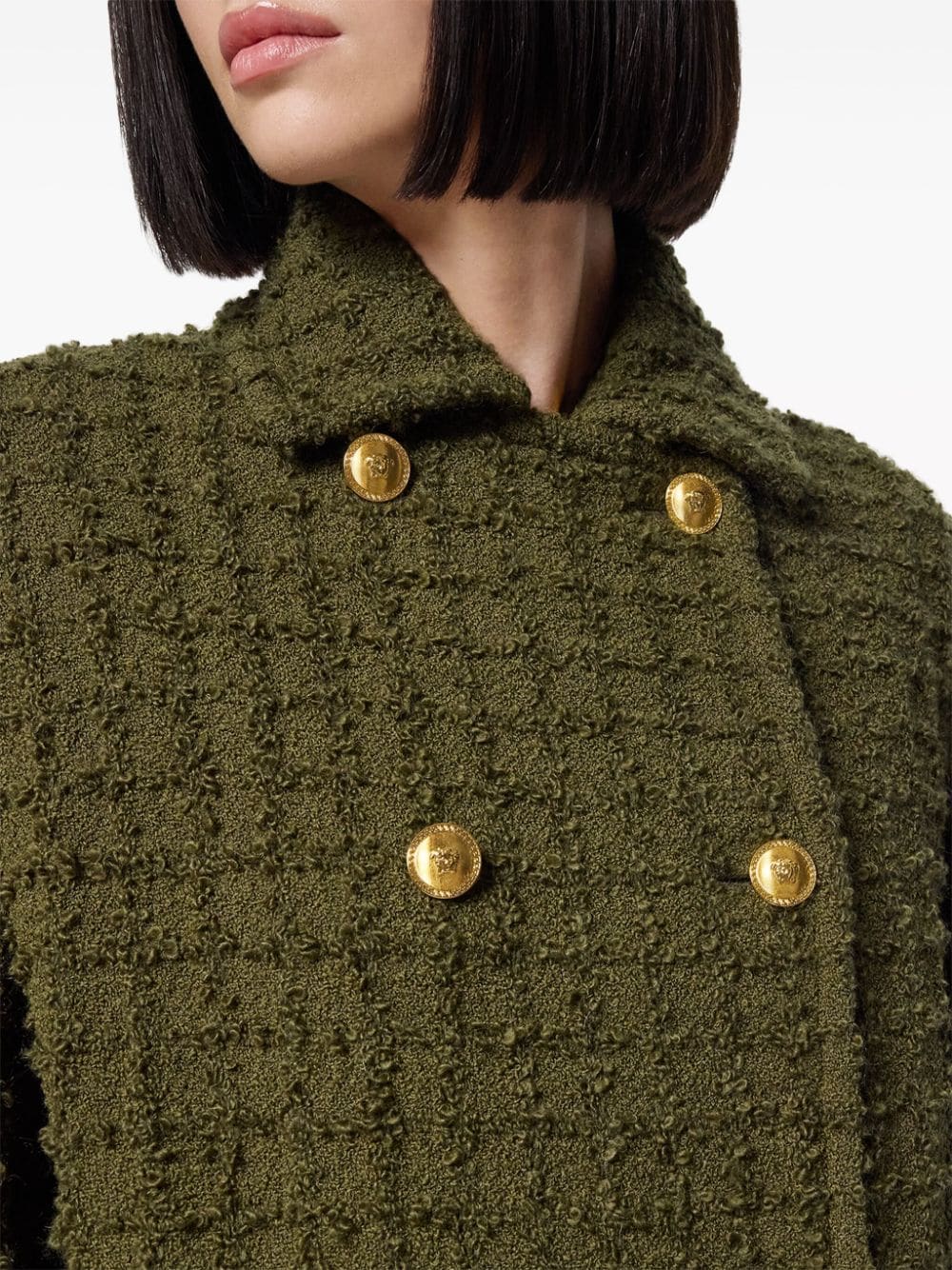 Shop Versace Heritage Tweed Peacoat In Green