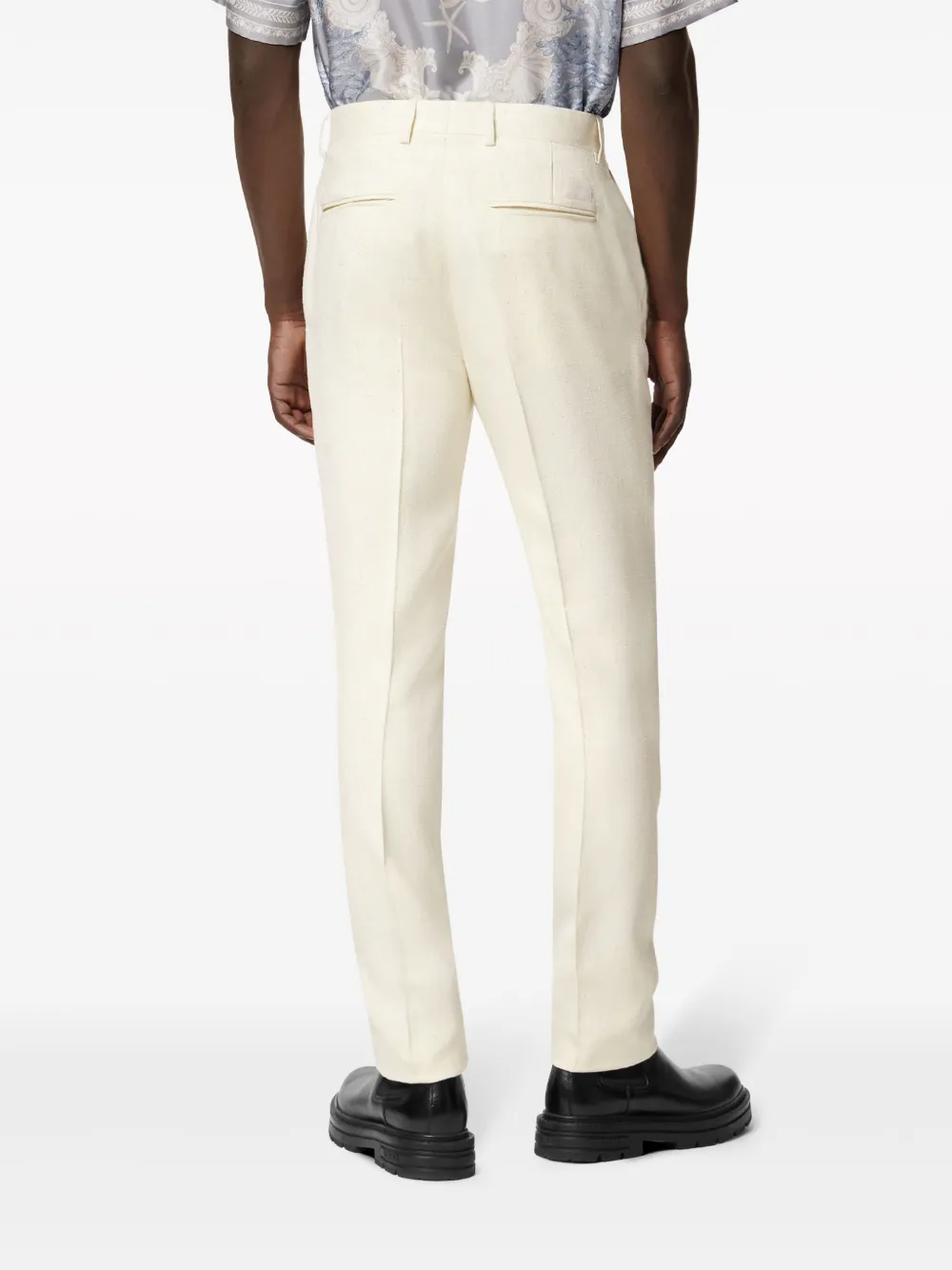 Shop Versace Tailored Wool Trousers In Nude