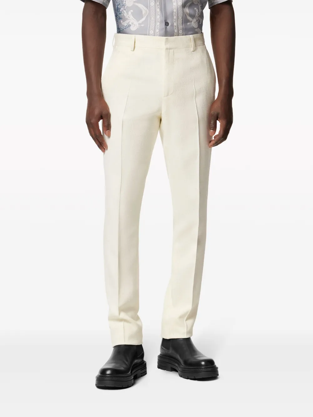 Shop Versace Tailored Wool Trousers In Nude