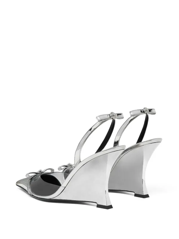 Versace Gianni Ribbon 95mm Wedge Pumps | Silver | FARFETCH Versace Gianni Ribbon 95mm Wedge Pumps | Silver | FARFETCH