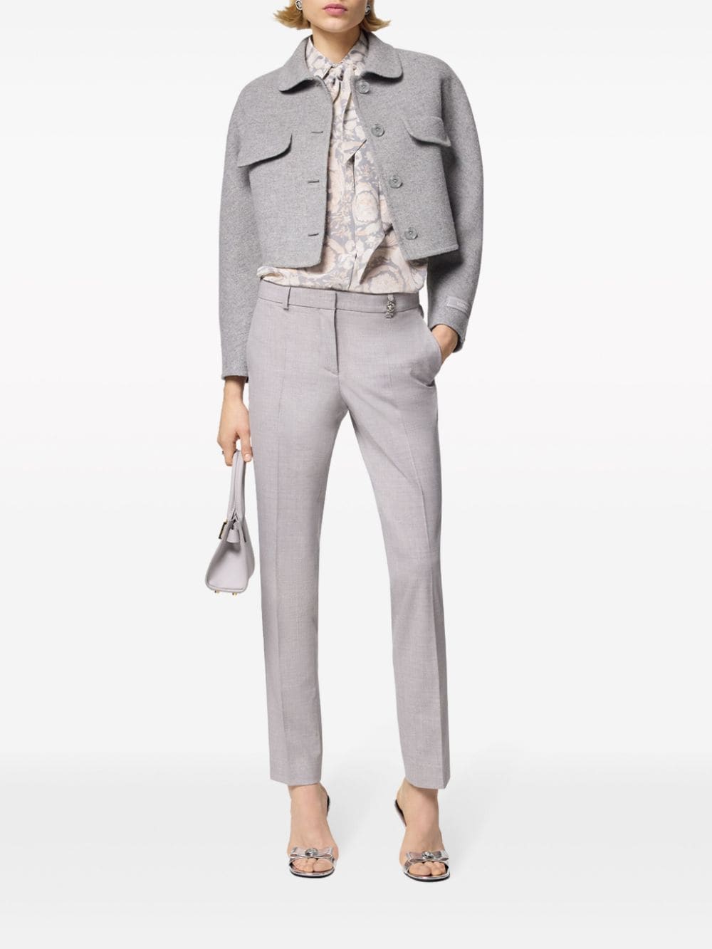 Shop Versace Tailored Wool Trousers In Grey