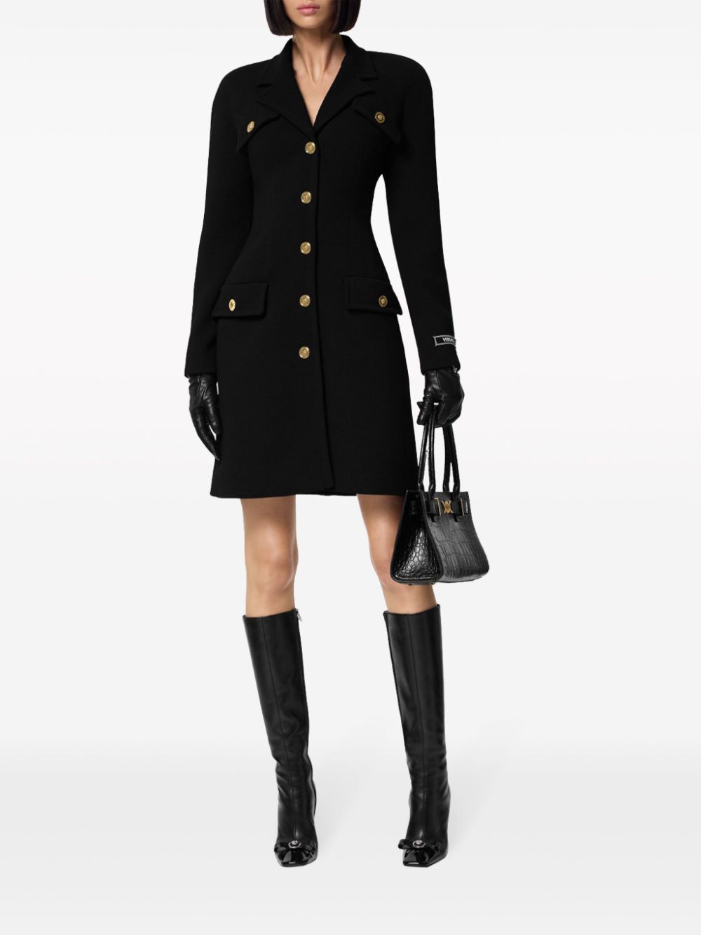 Shop Versace Wool-blend Raglan Coat In Black