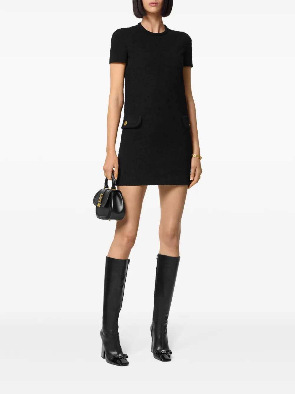 Versace Tweed mini-jurk met Medusa-knopen - Zwart
