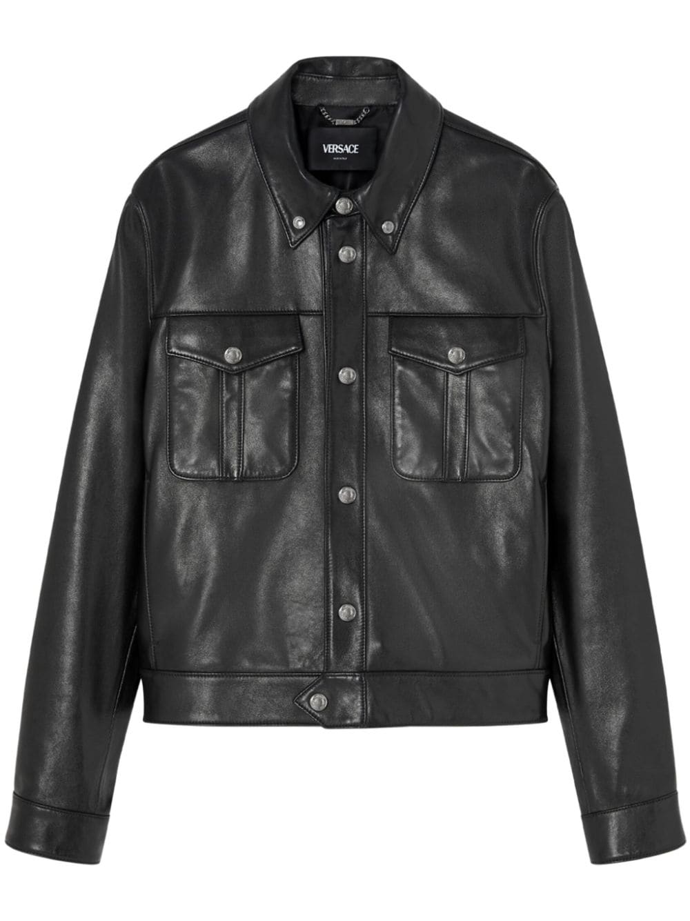 Shop Versace Leather Blouson Jacket In Black