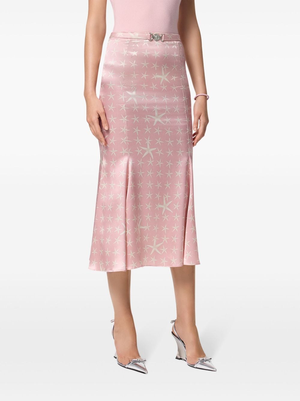 Shop Versace Stella Marina Silk Midi Skirt In Pink