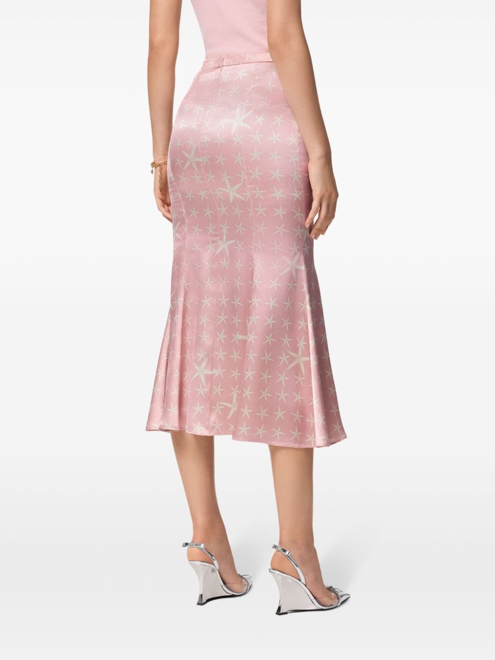 Shop Versace Stella Marina Silk Midi Skirt In Pink