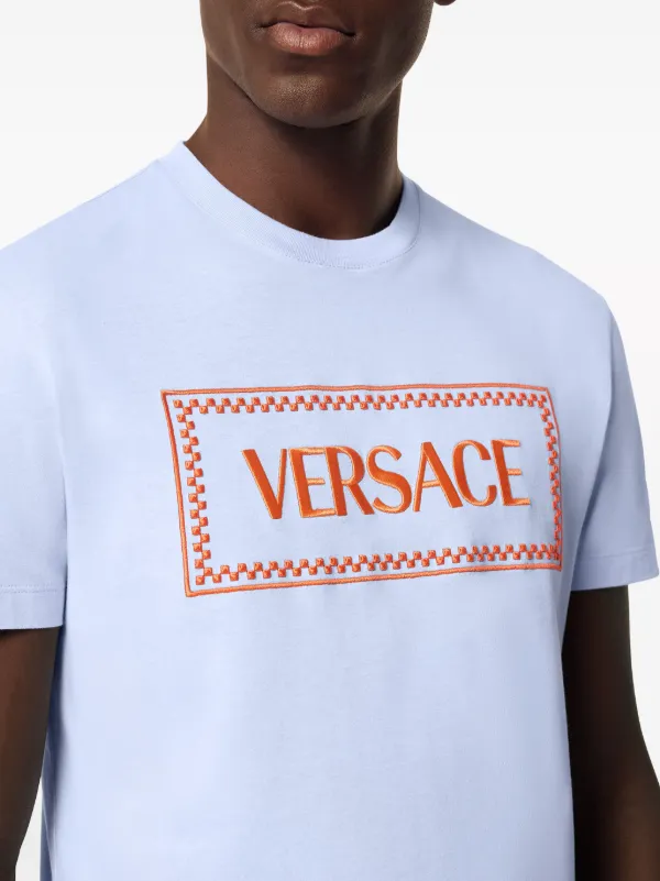 Versace 90s Logo Embroidered T-shirt Blue FARFETCH