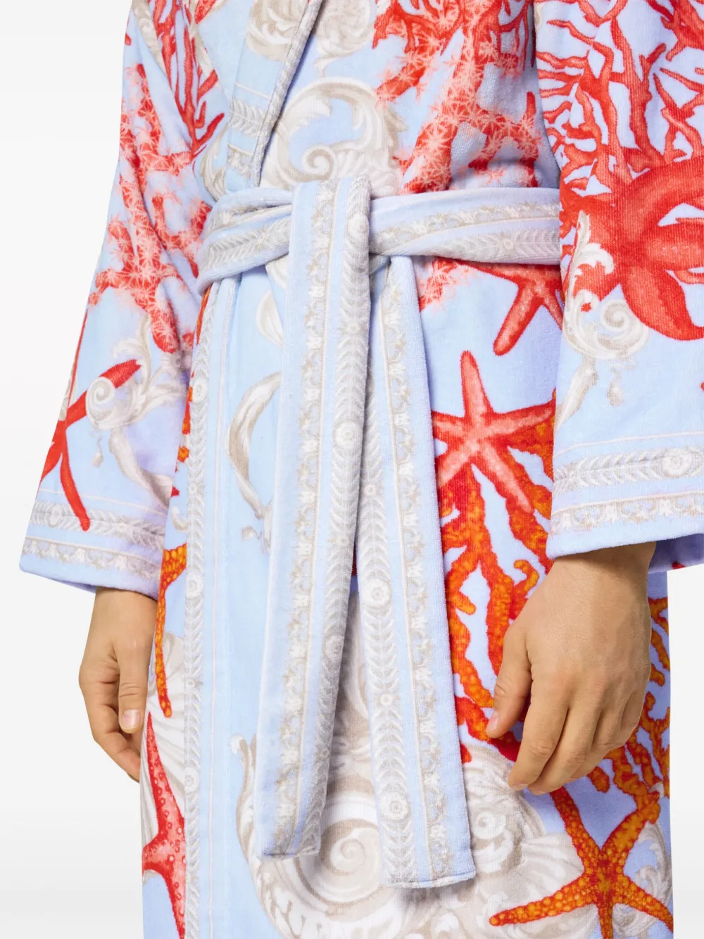 Shop Versace Barocco Sea Bathrobe In 蓝色