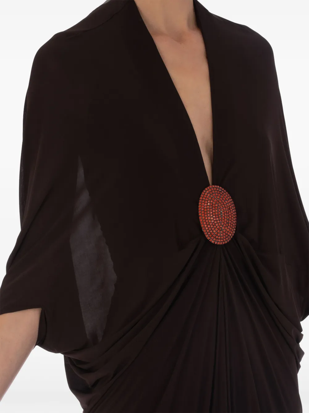 Silvia Tcherassi Malu Brooch-detail Kaftan Dress In Brown