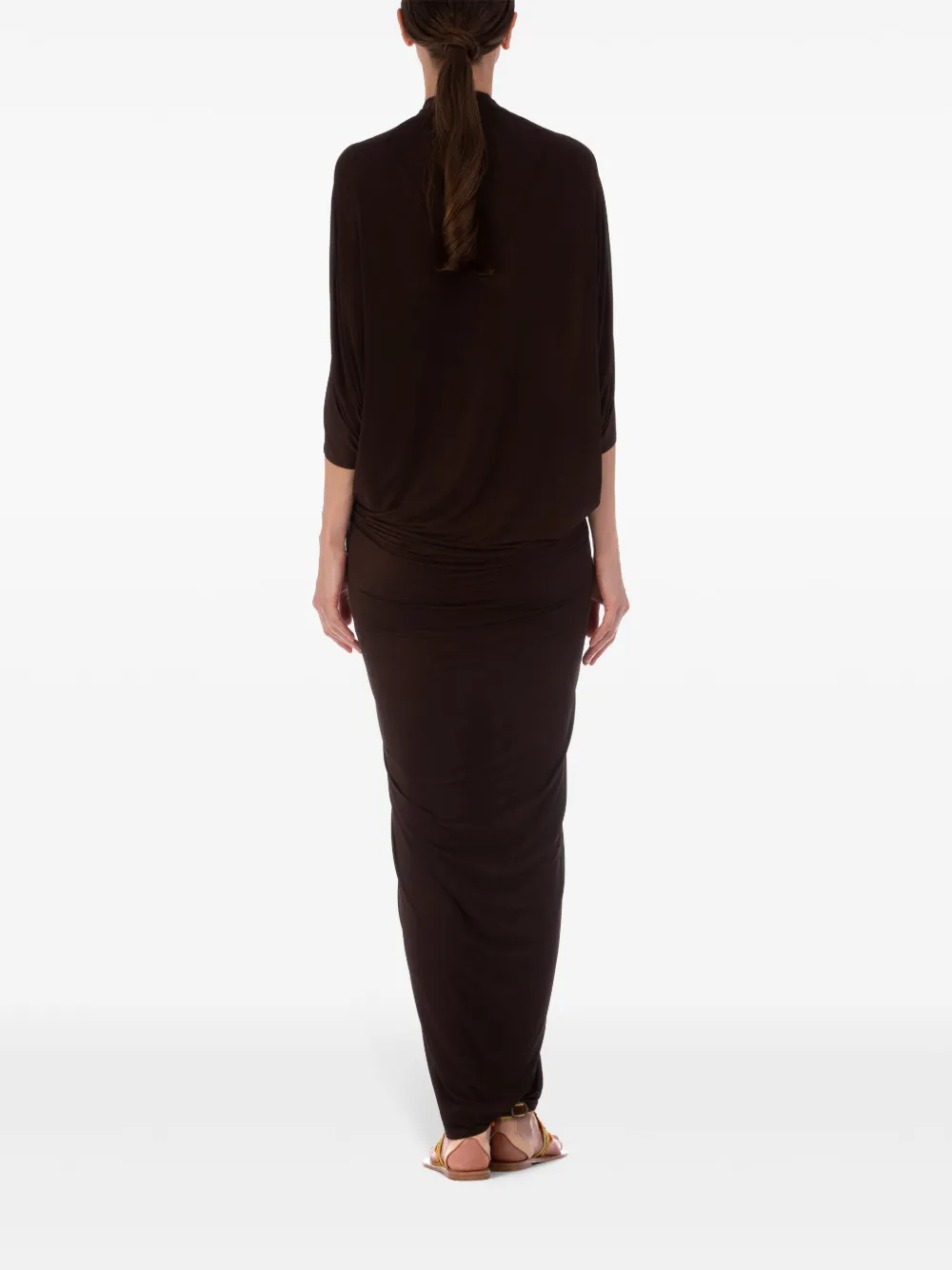 Silvia Tcherassi Malu Brooch-detail Kaftan Dress In Brown