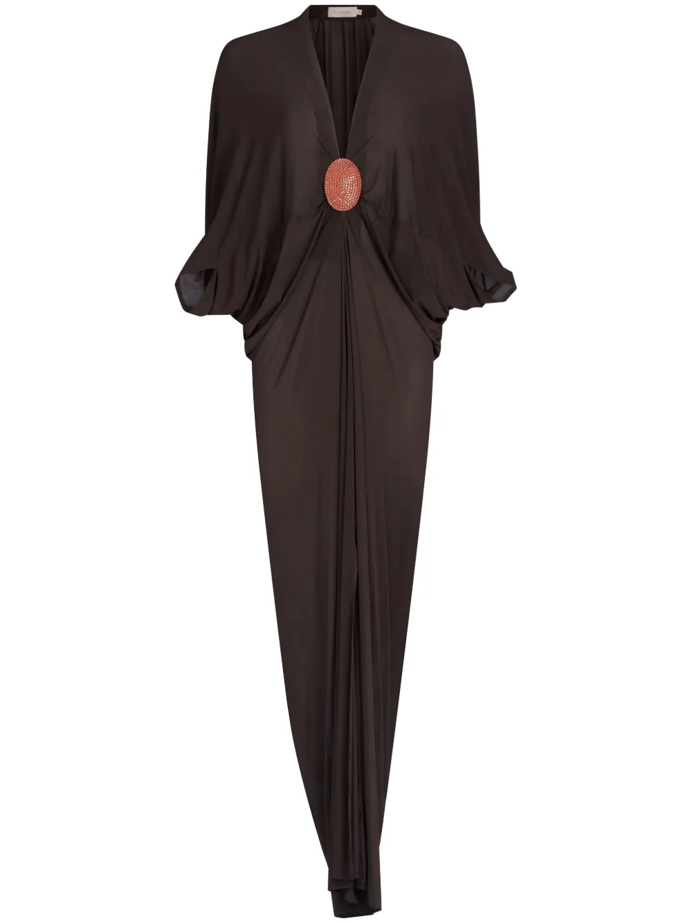 Silvia Tcherassi Malu brooch-detail kaftan dress | Brown | Image 1