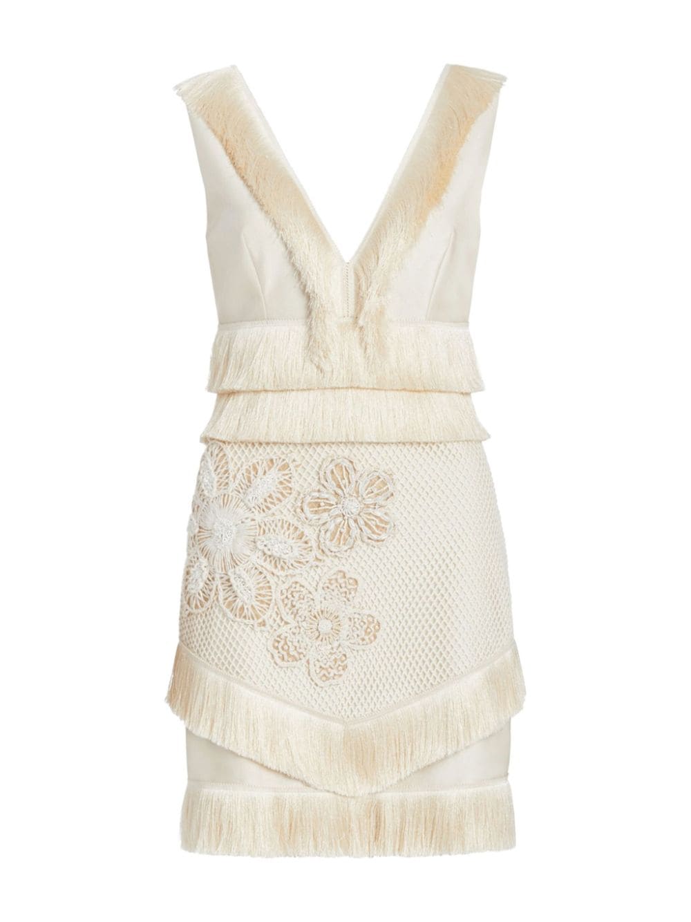 Patbo Floral-embroidered Fringed Minidress In White