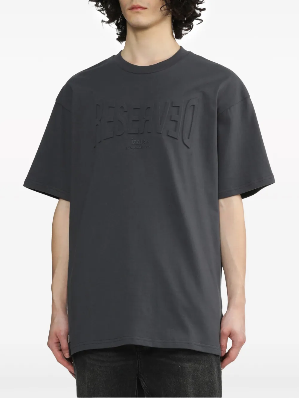 Shop Izzue Debossed-slogan Cotton T-shirt In Grey