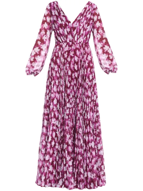 Ml Monique Lhuillier floral-print pleated maxi dress