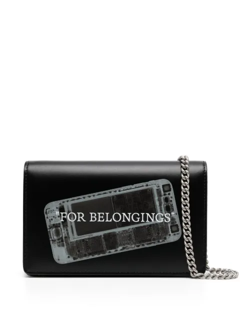Off-White slogan-print leather crossbody bag