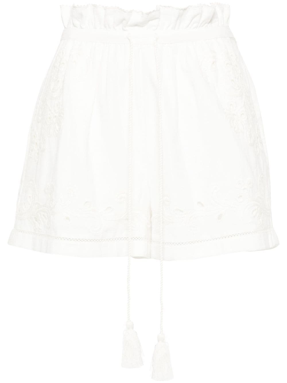 twinset short en broderie anglaise à taille froncée - blanc