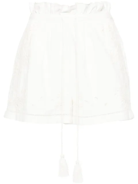 TWINSET shorts con cintura paper bag y bordado inglés