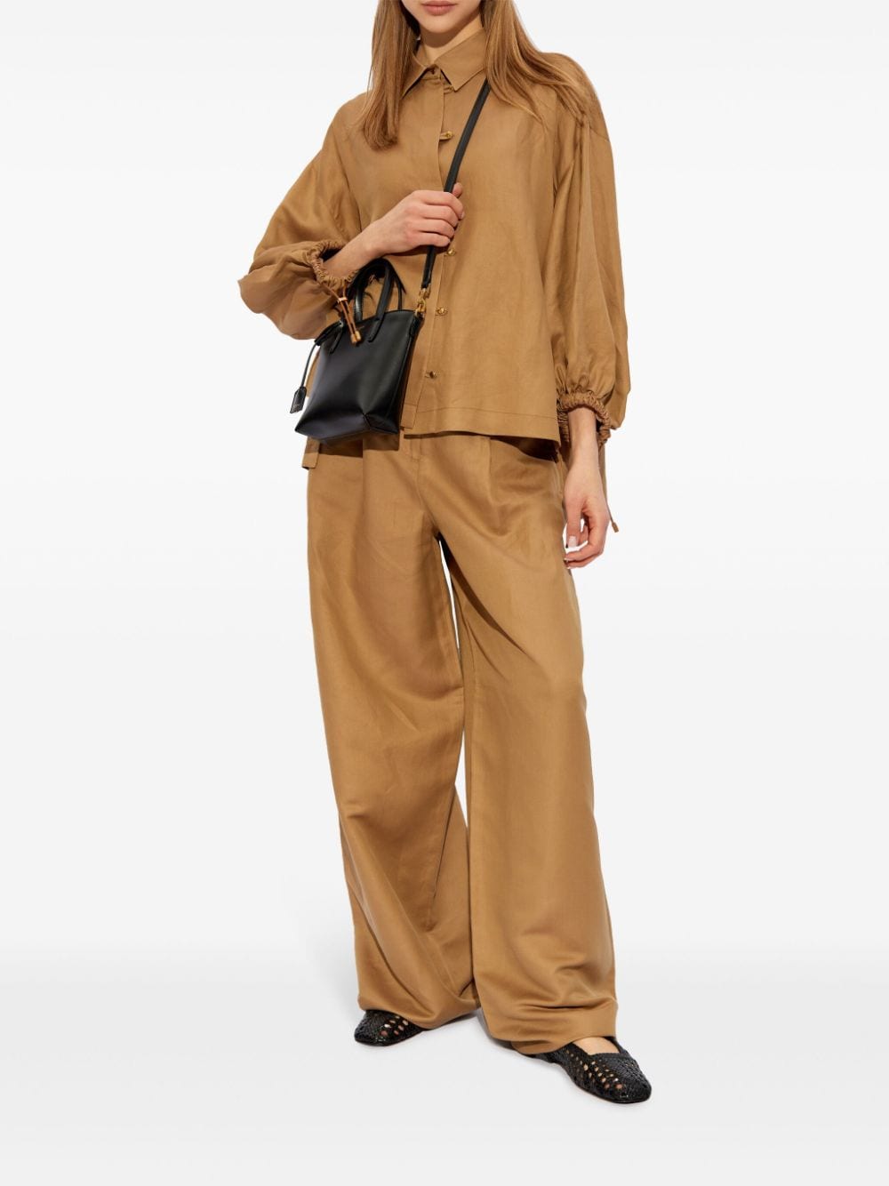 Shop Max Mara Concealed-fastening Linen-blend Trousers In Braun