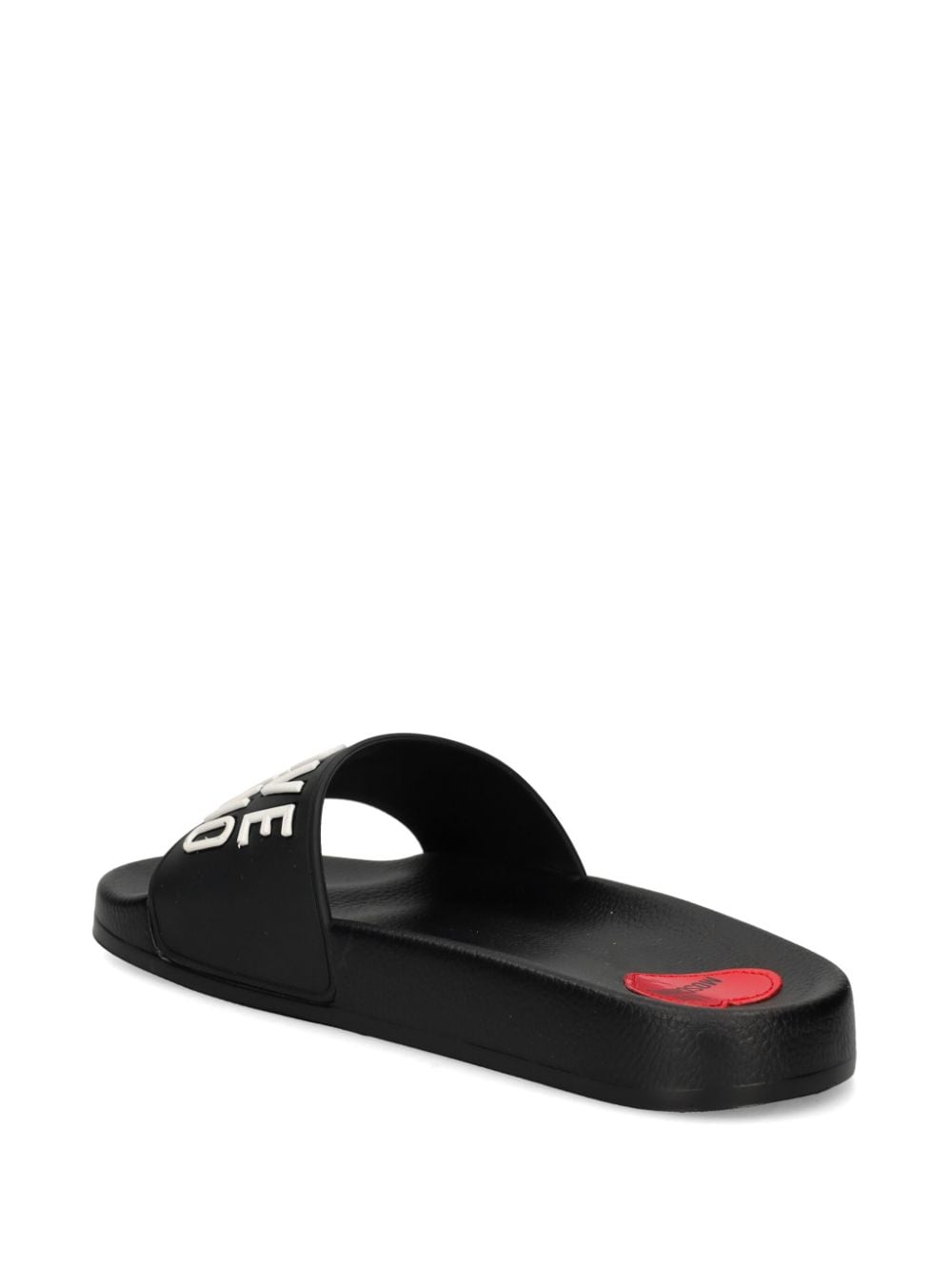 Shop Love Moschino Logo-embossed Open-toe Slides In Black