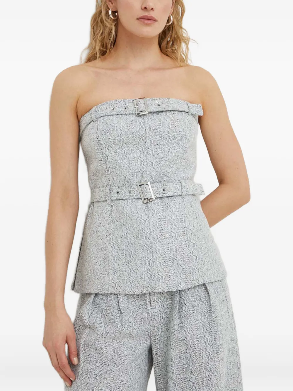 Gestuz belted strapless top | Grey | Image 1