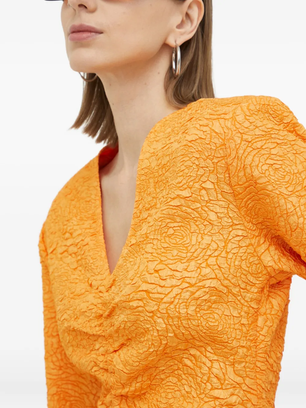 Gestuz Textured Gathered Blouse In Orange