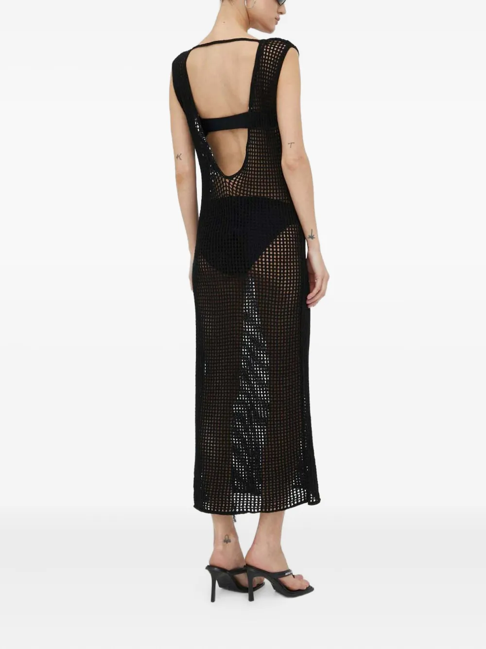 Gestuz Fringed Openwork Dress In Black